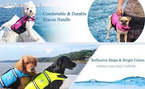 Vivaglory Ripstop Dog Life Jackets Reflective Adjustable Preserver Vest With Enhanced Buoyancy Rescue Handle For Swimming Boating Canoeing