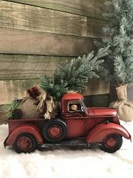Vintage Holiday Decor With The Classic Red Truck And Christmas Tree Christmas Red Truck Red Truck Decor Vintage Holiday Decor