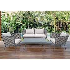 Edison Park Outdoor 4 Piece Rattan Sofa Set In 2020 Rattan Sofa Sofa Set Outdoor Furniture Sets
