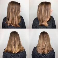 Hair Before And After Balayage Carmel Blonde Highlights Lob With Short Blended Layers For Medium Blonde Highlights Thick Hair Styles Carmel Blonde Highlights