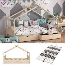 vicco kinderbett design 90x200 unbehandelt hausbett kinderhaus natur schubladen ebay kinderbett design kinder bett kinder zimmer