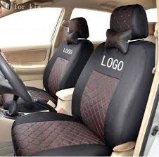 Front 2 Seat Covers For Kia Rio Sportage Ceed Kia Cerato Soul Cotton Mixed Silk Grey Black Beige Embroidery Logo C Car Seats Carseat Cover Interior Accessories