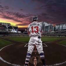 Young professional sportsman in action and motion. Background Ronald Acuna Jr Wallpaper Discover More League Baseball National Outfielder P In 2021 Atlanta Braves Baseball Atlanta Braves Wallpaper Baseball Wallpaper