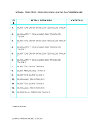 Pembelajaran kendiri adalah diutamakan dalam buku ini supaya murid dapat mentaksir pembelajaran sendiri. Senarai Buku Teks Buku Rekod