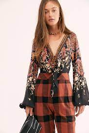 Free people mabel floral print ruffle square neck long balloon sleeve ruched bodice blouse. Free People Synthetic Run Free Blouse In Black Combo Black Lyst