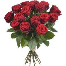 Mazzo di rose rosse a gambo lungo e verdi decorativi. Mazzo Di Rose Rosse Tine Fiori