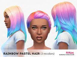 Elrsims Elr Sims Rainbow Pastel Hair 3 Non Default Recolors B Sims Hair Sims 4 Curly Hair Pastel Hair