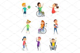 Disabled People Wheelchair For Kids Children With Disability Vector Characters In Cartoon Style Children Disa Cartoon Styles Disabled People Person Drawing