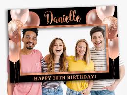 30th Birthday Photo Booth Frame Birthday Party Decorations Black and Rose  Gold Birthday Selfie Board Bday Gift for Her