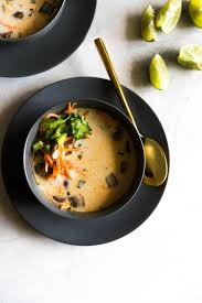 In a bowl, whisk coconut milk, beef stock, peanut butter, curry paste, soy sauce, honey and ginger; Easy Tom Kha Soup Vegetarian Thai Coconut Soup A Sassy Spoon