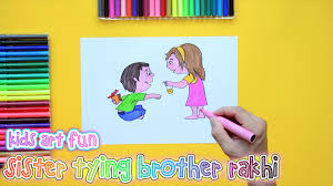 How To Draw And Color A Baby Sister Tying Brother Rakhi Drawings Rakhi Art For Kids
