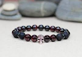 Lava Stone Bracelet Garnet Bracelet Skull Bracelet Energy Bracelet Gem Bracelet Men Gift Men Charm Bracelet Elastic Bracelet Day Of The De Garnet Bracelet Skull Bracelet Jewelry