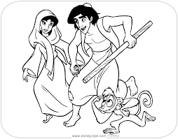 Coloring Page Of Aladdin Running With Jasmine And Abu Aladdin Jasmine Abu Disneycoloringpages Coloring Pages Aladdin Love Coloring Pages
