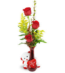 Send your sympathies with a beautiful bouquet or wreath. Rose Trio With Love Bear Erie Pa Florist