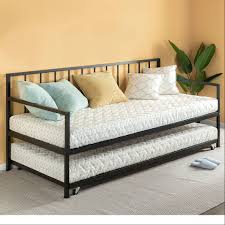 Inroom designs logan twin platform hi riser bed with pop up trundle a simple but practical modern twin platform bed with castered twin trundle. Greenhome123 Twin Size Modern Black Metal Daybed With Roll Out Trundle Bed Frame