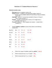 test 4 answers 3 worksheet 25 oxidation reduction