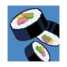 Giclee Print Sushi Rolls On Blue By Ron Magnes 16x16in Pop Art Comic Pop Art Food Sushi Art