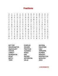 Fractions Word Search Math Words Math Word Search Vector Words