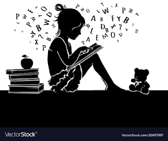Black And White Silhouette Cute Little Girl Reading Book With Teddy Bear Download A Free Preview Or Girl Reading Book Reading Books Illustration Girl Reading
