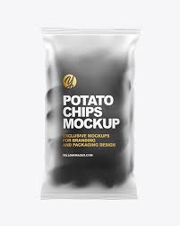 This online mockup generator is extremely easy to use and it takes only a couple of seconds! Frosted Bag With Corrugated Black Potato Chips Mockup In Packaging Mockups On Yellow Images Object Mockups
