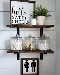 This multipurpose shelf unit in a bathroom by ​ rise and renovate adds a lot of charm and, of course, practical storage space. 21 Brilliant Modern Bathroom Shelves Decor Ideas For Better Storage Latest Fashion Trends For Woman Bathroom Shelf Decor Wooden Bathroom Shelves Bathroom Shelves