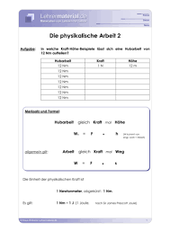 Arbeitsblatt Die Physikalische Arbeit Ii Lehrermaterial De