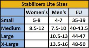 Stabilicers Cleats Sizing Chart