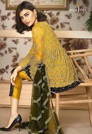 Beautifull Chiffon Dress By Asim Jofa In Green Yellow And Dark Green Color Model C 860 Stylish Dresses Pakistani Dresses Casual Stylish Dress Designs