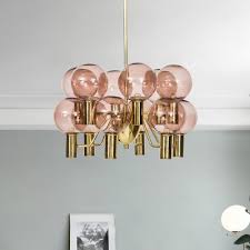 Hans agne jacobsson ceiling light 1960 s sweden retro home. Pink Glass Spherical Hanging Chandelier Contemporary 12 Bulbs Ceiling Pendant Light Beautifulhalo Com