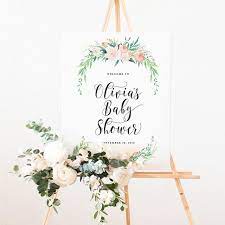 Welcome Guests With An Oversized Floral Easel Sign That Is Perfect For Spring Available For Purchase Baby Shower Baby Lamb Baby Shower Baby Shower Welcome Sign