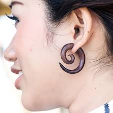Faux Gauge Small Spiral Wood Earrings Tribal Fake Gauge Wooden Spiral Taper Fake Gauge Earrings Faux Gauges Wood Earrings