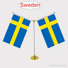 New Fashion Sweden National Flag Table Flag With Stainless Steel Standard Your Logo Are Welcome 14 21cm Y Style