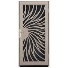 36 In X 80 In Solstice Tan Surface Mount Steel Security Door With Black Perforated Screen And Nickel H Unique House Design Steel Security Doors Security Door