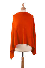 Pom pom poncho, poncho cachemire, poncho femme, poncho, pull cachemire, pull femme, pompons, en tricot tricot cape, poncho en laine. Poncho Pur Cachemire Huguette Orange Rue Du Cachemire