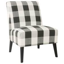 In stock buffalo plaid black and white cushion for a rattan or wicker chair, trapezoid shaped cushion w/wide back ties, 16wf x 14wb x 16deep. Kinfine Homepop Armless Accent Chair In Black And White Plaid Nebraska Furniture Mart