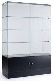 We offer display cases and trophy cases for the office, including modern glass cabinet displays. 48 Glass Display Case W Sliding Doors Base Cabinets Frameless Black Glass Cabinets Display Glass Cabinet Doors Glass Display Case
