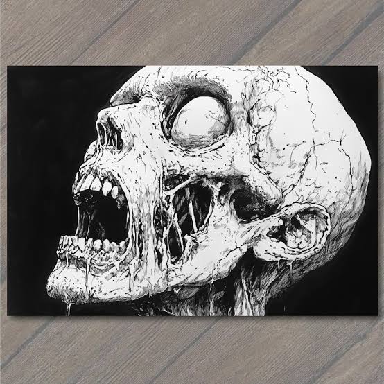 POSTCARD Screaming Skull Undead Face Melting Eyeball Horror Monster Ink  Drawing