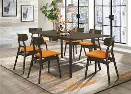 Find the dining room table and chair set that fits both your lifestyle and budget. 7 Pc Tannar Brown Finish Wood Orange Fabric Padded Seats Mid Century Modern Dining Table Set