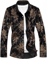 Black And Gold Dress Shirt Mens Men S Luxury Golden Floral Velvet Dress Shirt Black Cw186hy38l5 Silk Shirt Men Velvet Shirt Dress Black Shirt Dress