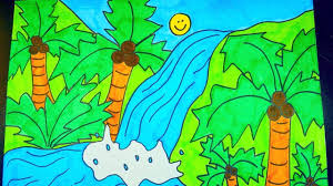 How To Draw A Waterfall Kids Coloring Video Youtube Scene with waterfall and cave. how to draw a waterfall kids coloring video