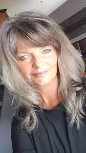 Still Toning The Ends But It S Coming Along Nicely Growing The Grey Hair Out Aging Gracefully Over With Images Grey Hair Over 50 Gray Hair Growing Out Grey Curly Hair
