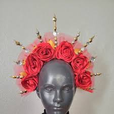 La Catrina Halo Crown, Red Flower Crown, Dia De Los Muertos, Gothic  Headpiece, Festival Headdress, Halloween Costume, Mexican Skull Crown
