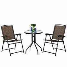 Costway 3 Piece Outdoor Bistro Set Patio Garden Furniture Set 2 Folding Chairs Glass Table Top Steel Op3684 The Home Depot Garden Patio Furniture Garden Furniture Sets Folding Garden Table