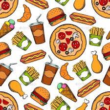 Fast Food Snacks Drinks Seamless Background Recipe Book Design Cute Food Art Fast Food