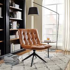 Art Leon Art Leon Mid Century Modern Faux Leather Armless Swivel Home Office Desk Accent Chair With Chrome Base