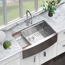 The thick enamel finish is resistant to dents and scratches. 33 Farmhouse Sink Sarlai 33 Inch Kitchen Sink Ledge Workstation Apron Front Single Bowl 16 Gauge Stainless Steel Farmhouse Goals