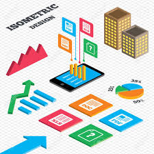 Isometric Design Graph And Pie Chart File Document And Question