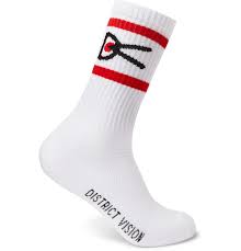 District Vision Logo Jacquard Stretch Knit Socks In White Modesens