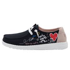 Hey dude shoes show that comfort doesn't have to be boring. Hey Dude Shoes Wendy Chambray Doodle Black