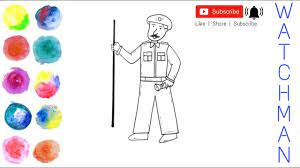 How To Draw Watchman | Easy & Simple Drawing Of Watchman For Everyone |  Community Helper Drawing | - Youtube